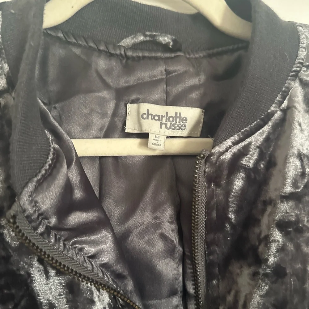Thick Crushed Charcoal Velvet Bomber Jacket Women’s Sz M Like-New Condition - Picture 8 of 10